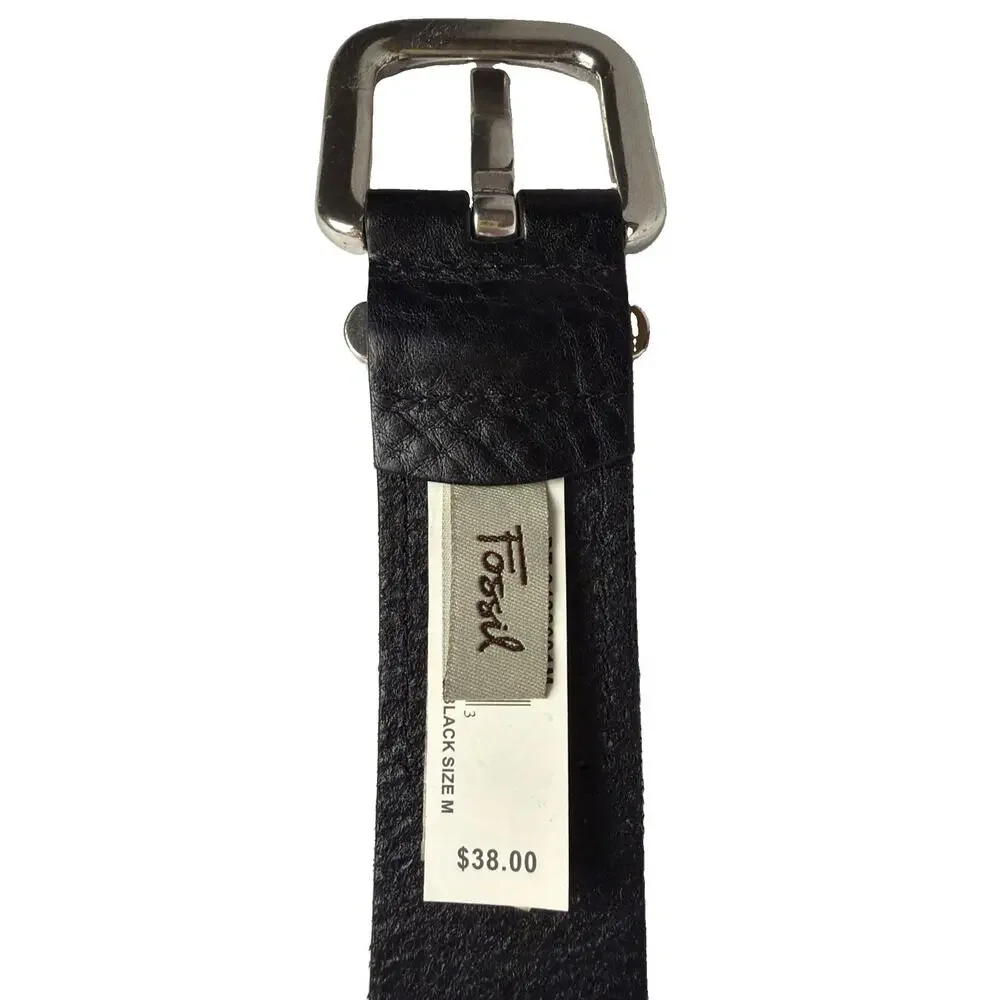 Fossil Black Leather Casual Belt Beveled Buckle Size M New with Tags BT3428001